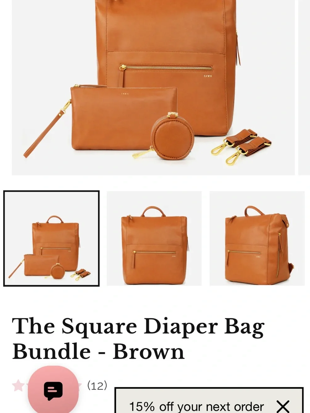 FAWN square brown faux leather diaper bag & accessories